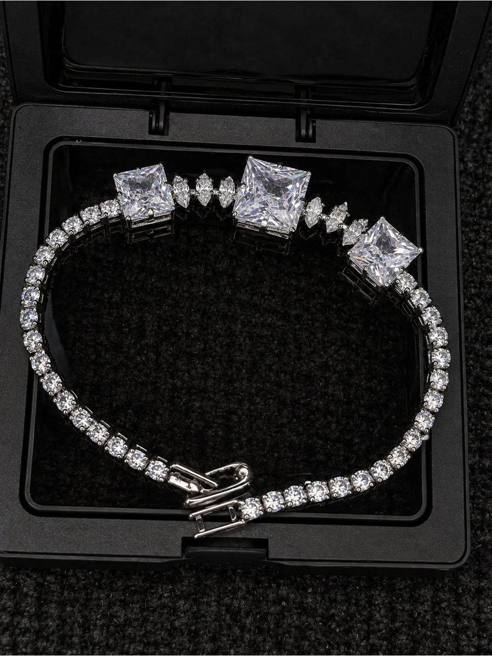 Silver Tennis Bracelet with Square Accents